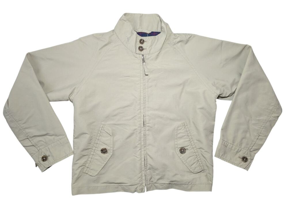 Lands' End Kids Size L 7 Harrington Jacket Khaki Beige Plaid Lined Windbreaker